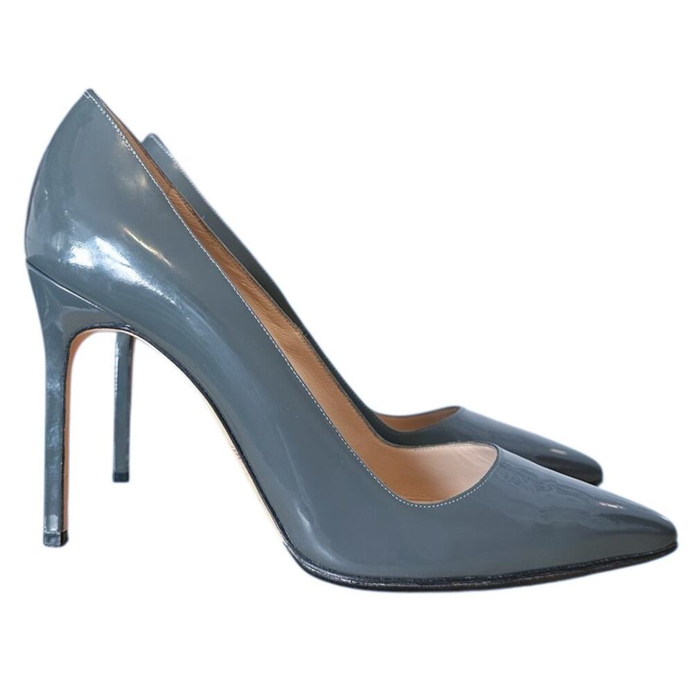 Manolo Blahnik BB Gray Patent Leather Pointed Toe High Heel Pump 38.5